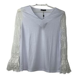NWT C.O.Z.Y. White Lace Bell Sleeves White Women's Long Sleeve Large